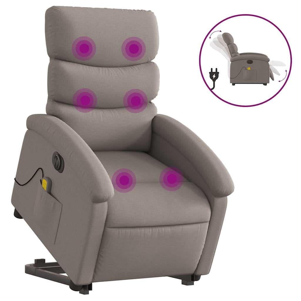 vidaXL Poltrona elétrica elevatória massagens tecido cinza-acastanhado