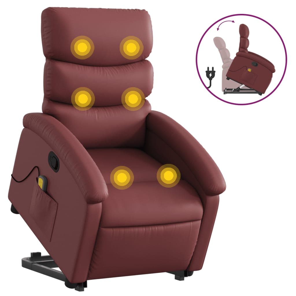 vidaXL Poltrona massagens reclinável couro artificial vermelho tinto