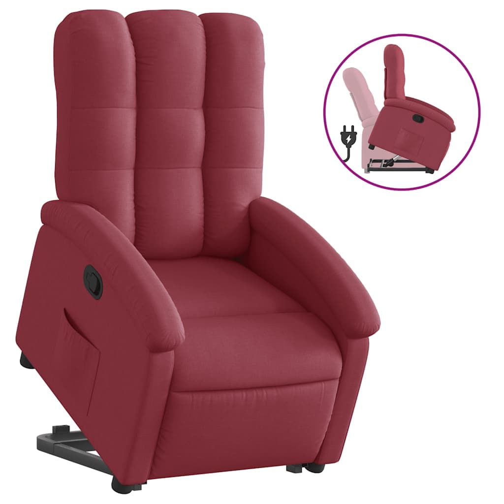 vidaXL Poltrona reclinável elevatória tecido vermelho tinto