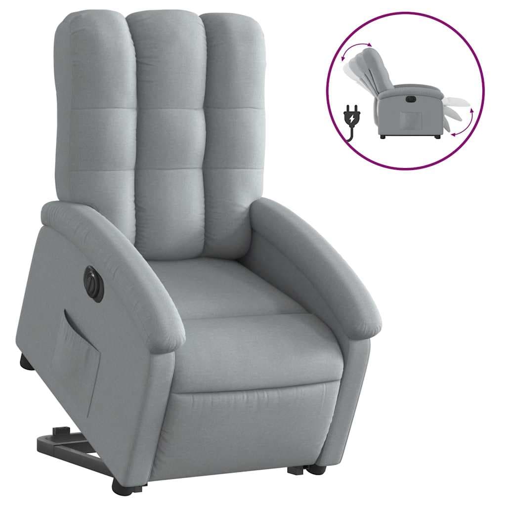 vidaXL Poltrona reclinável elevatória elétrica tecido cinzento-claro