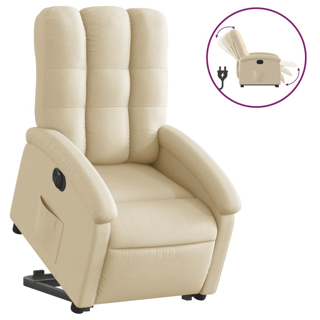 vidaXL Poltrona reclinável elevatória elétrica tecido cor creme
