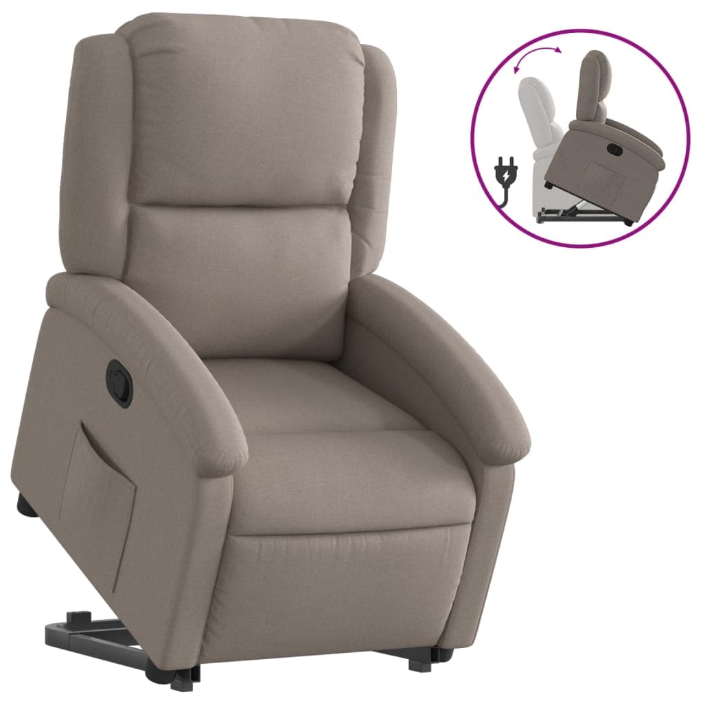 vidaXL Poltrona reclinável elevatória tecido cinzento-acastanhado