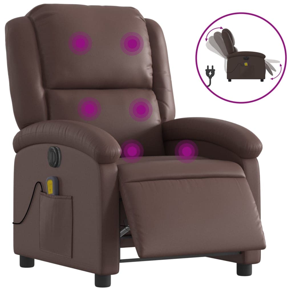 vidaXL Poltrona massagens reclinável elétrica couro artif. castanho