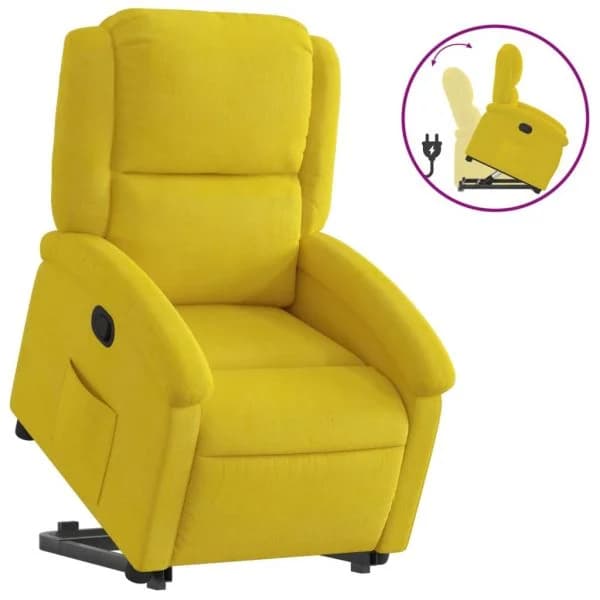 vidaXL Poltrona Reclinável Elevatória Veludo Amarelo - 233802556