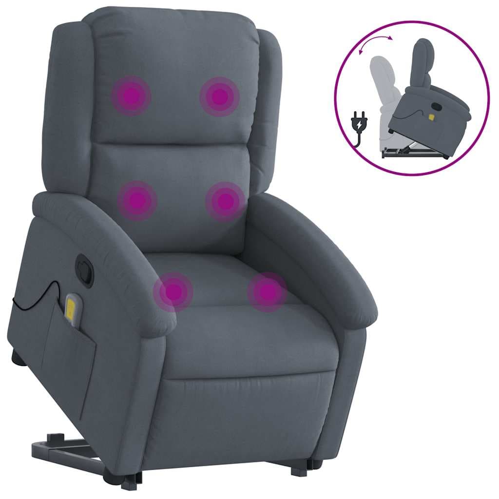 vidaXL Poltrona elevatória de massagens veludo cinza-escuro