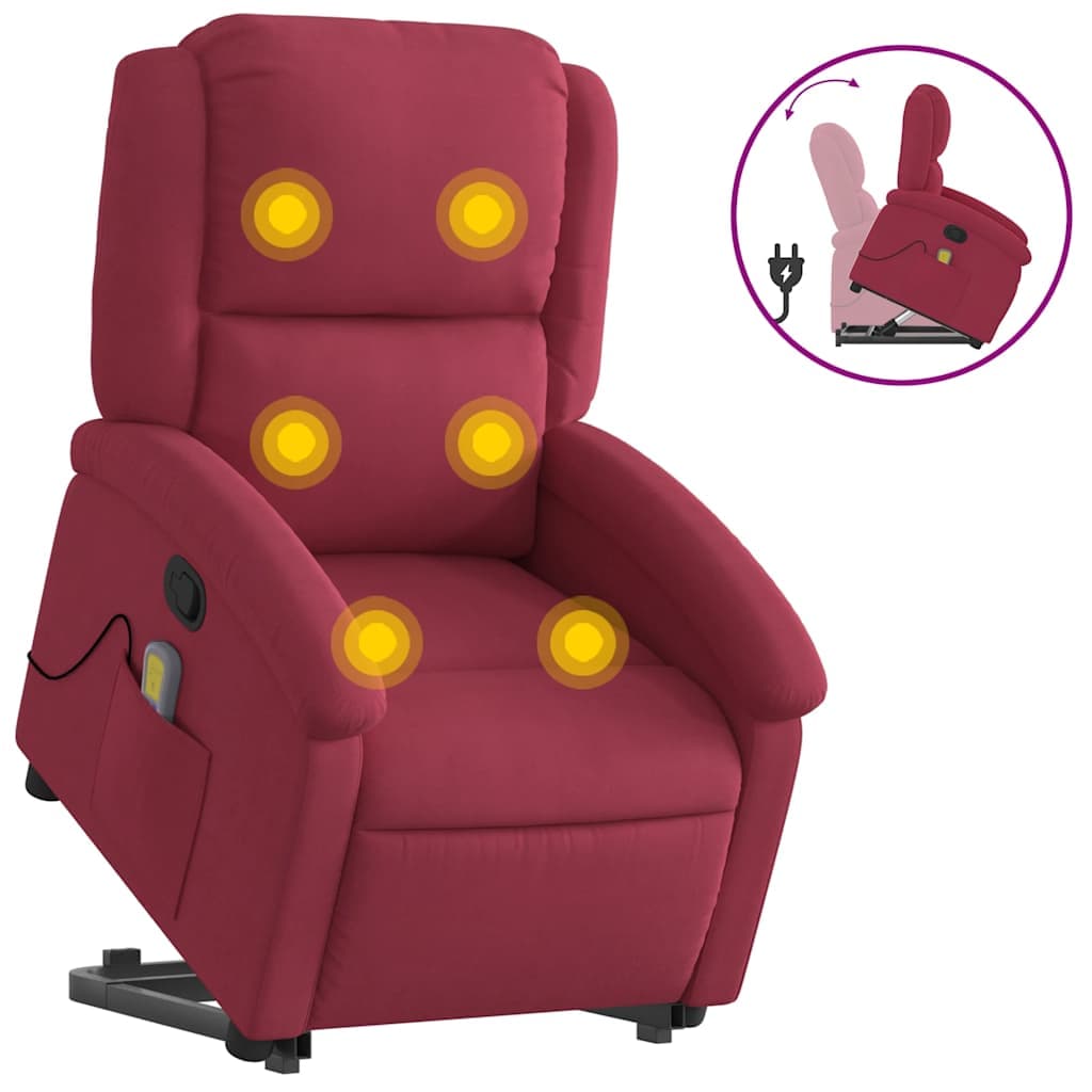 vidaXL Poltrona elevatória de massagens veludo vermelho tinto