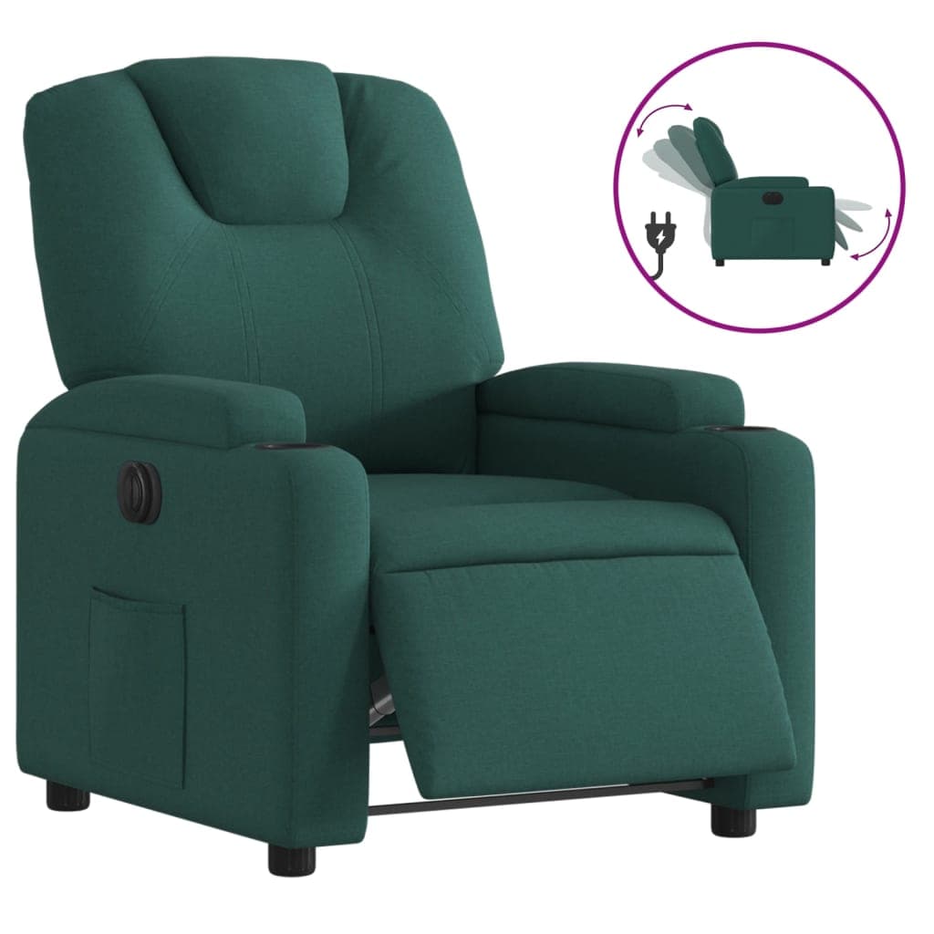 vidaXL Poltrona elétrica reclinável tecido verde-escuro