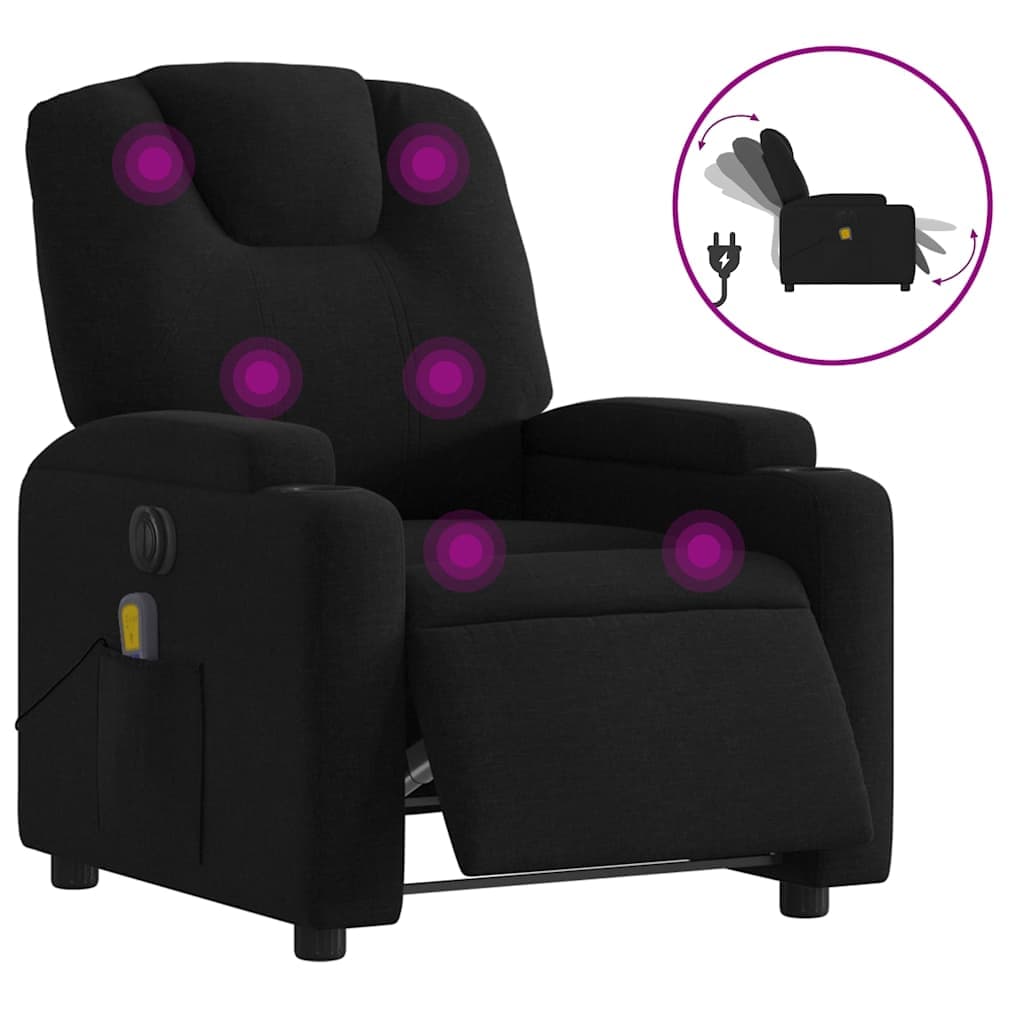 vidaXL Poltrona reclinável de massagens elétrica tecido preto