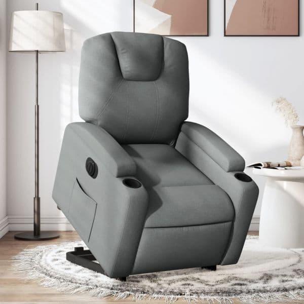 vidaXL Poltrona Reclinável Elevatória Elétrica Tecido Cinzento-escuro - 3678467180