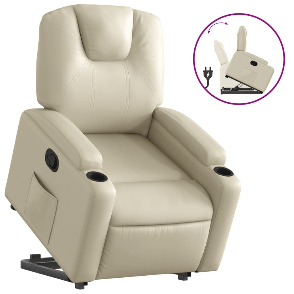 Poltrona Reclinável Elevatória Couro Artificial Creme - 3404622671