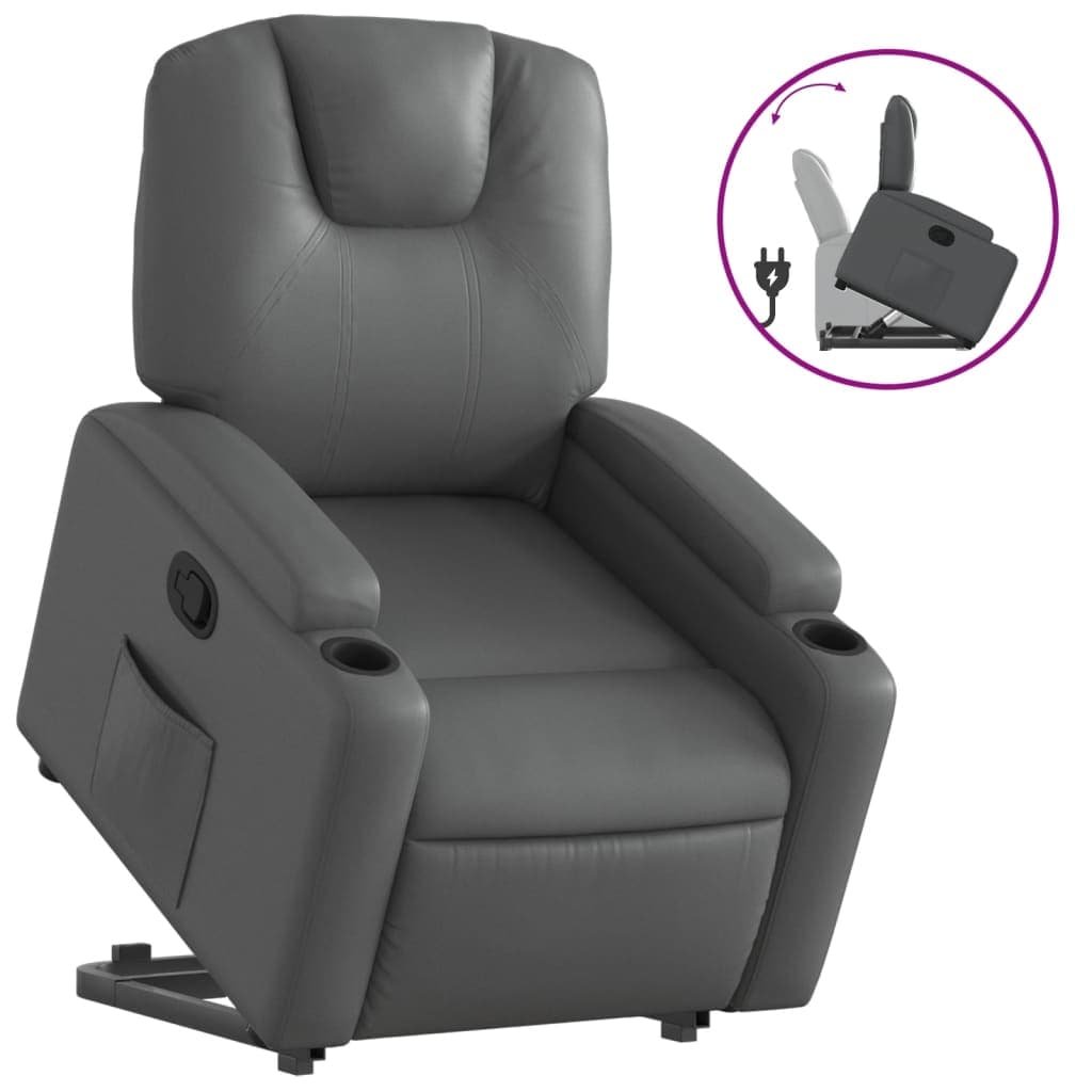 vidaXL Poltrona reclinável elevatória couro artificial cinzento