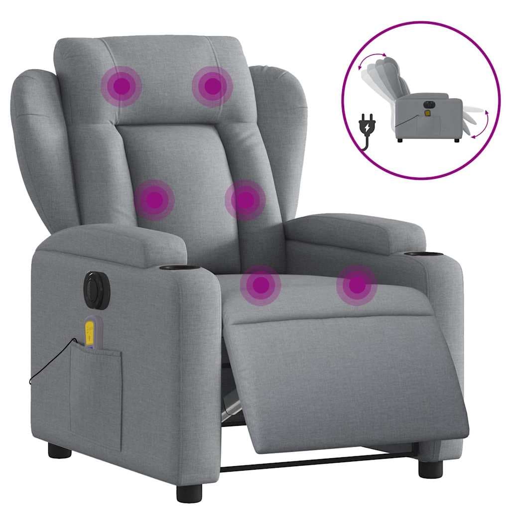 vidaXL Poltrona de massagens reclinável elétrica tecido cinzento-claro