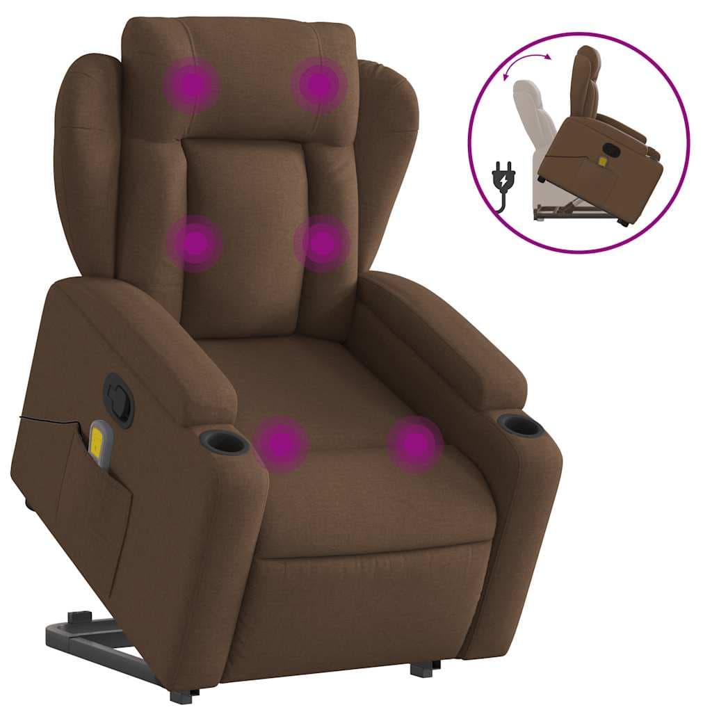 vidaXL Poltrona reclinável massagens tecido castanho