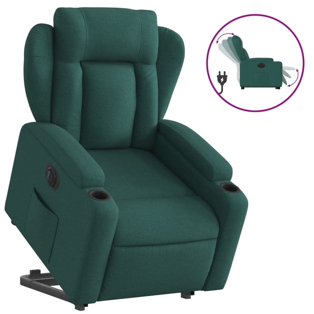 vidaXL Poltrona elétrica reclinável/elevatória tecido verde-escuro