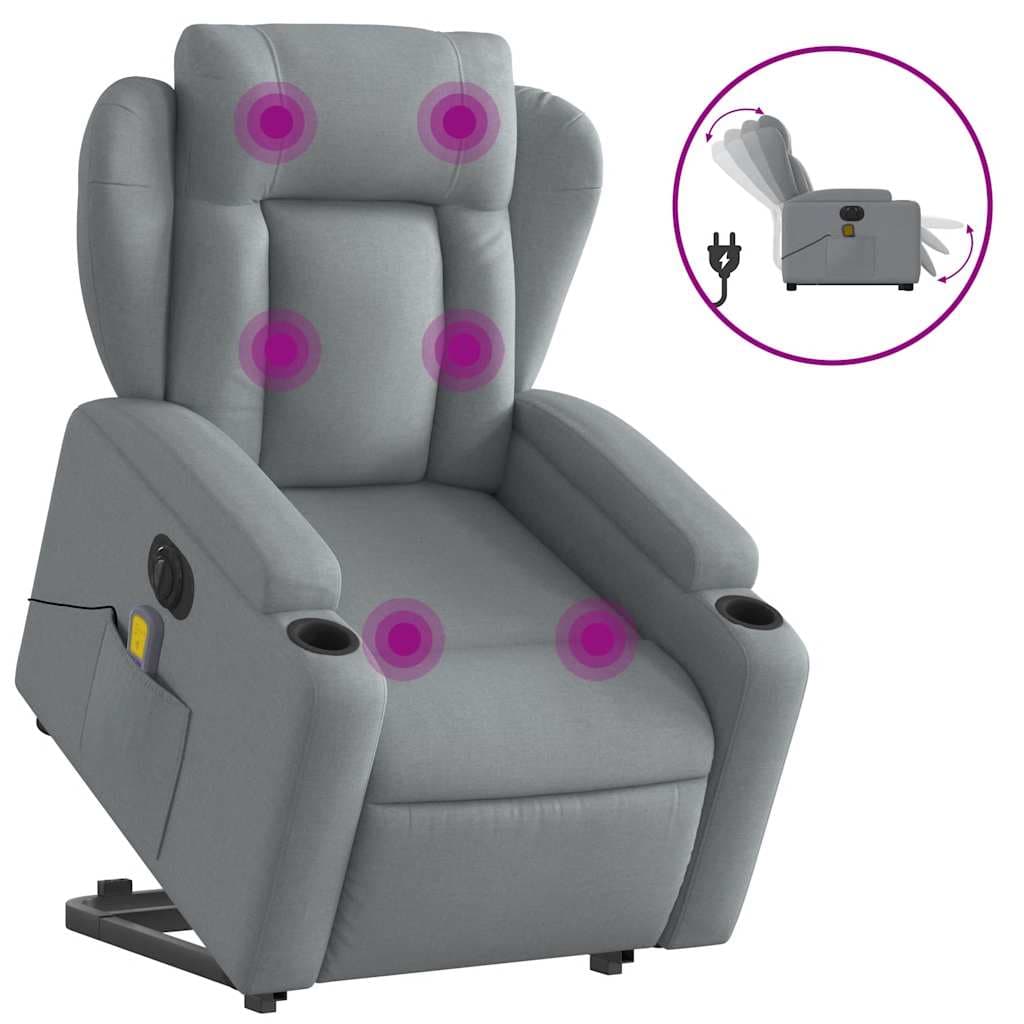 vidaXL Poltrona elétrica reclinável massagens tecido cinzento-claro