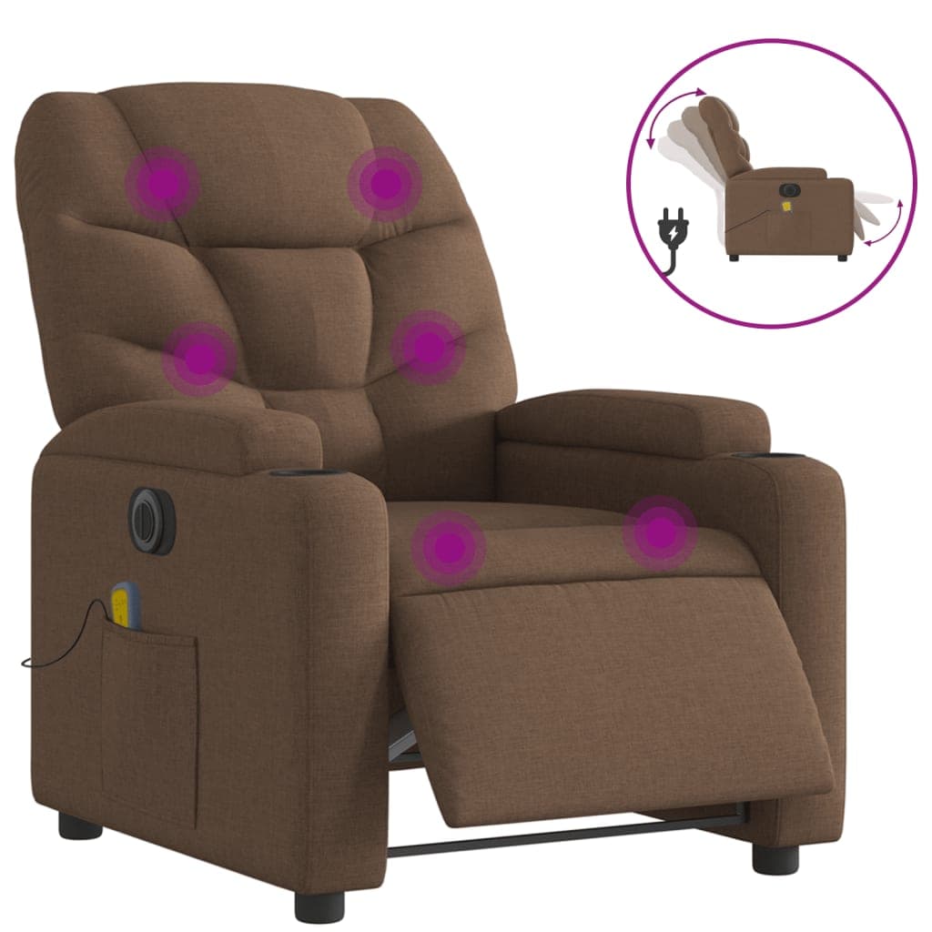 vidaXL Poltrona de massagens reclinável elétrica tecido castanho