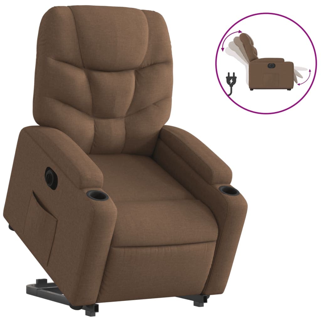 vidaXL Poltrona Reclinável Elevatória Elétrica Tecido Castanho - 2686155503