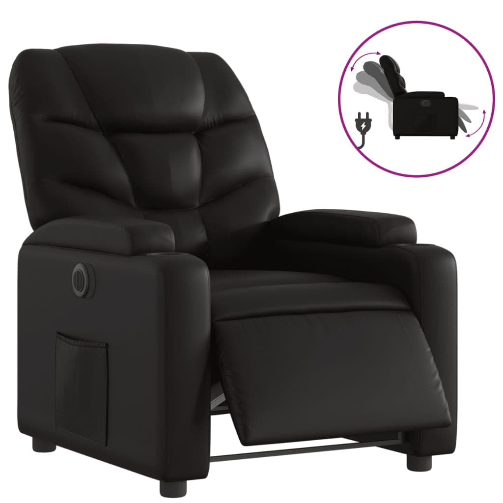 vidaXL Poltrona reclinável elétrica couro artificial preto