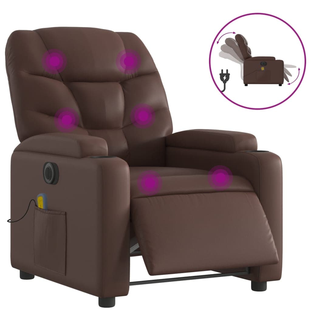vidaXL Poltrona massagens reclinável elétrica couro artif. castanho