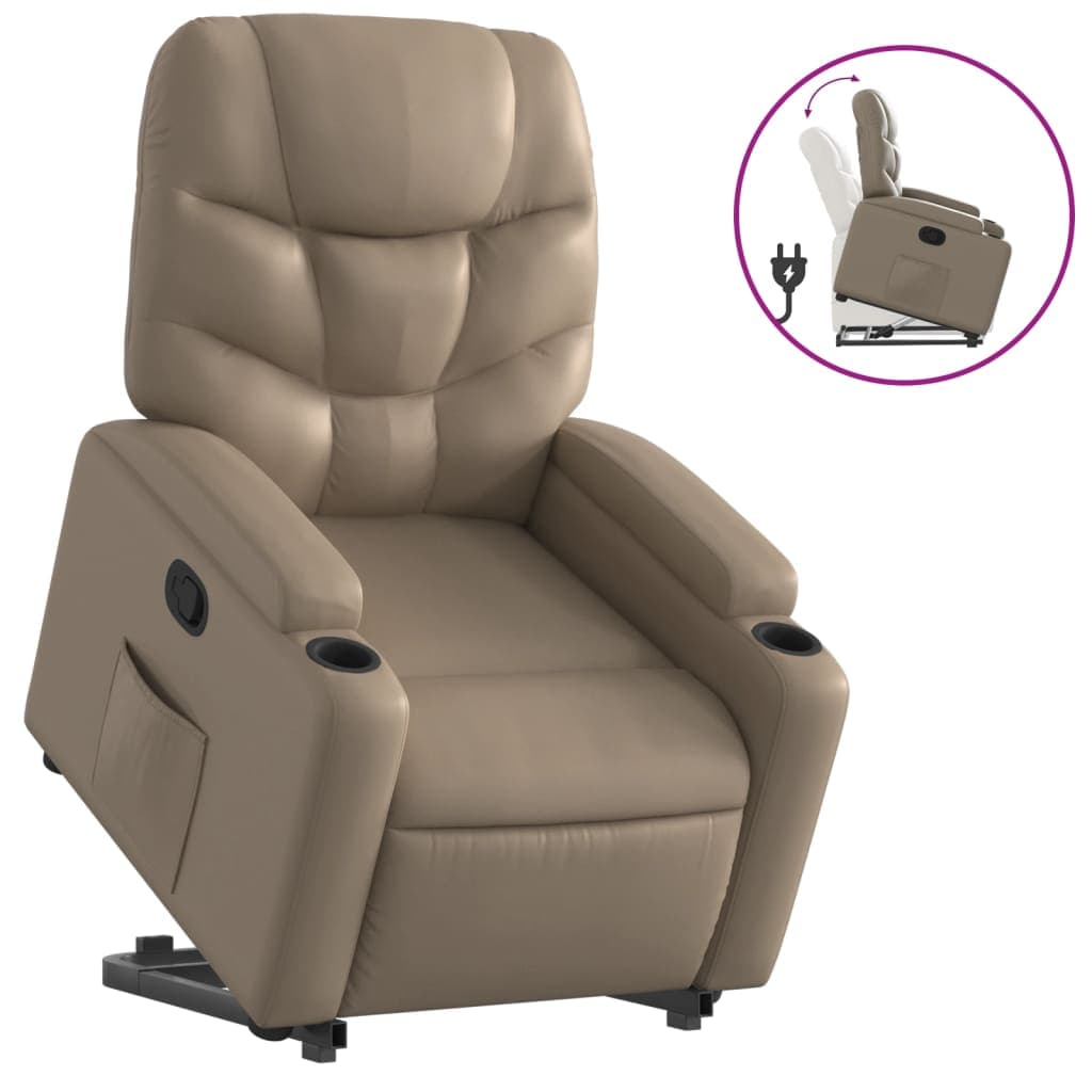 Poltrona Reclinável Elevatória Couro Artificial Cappuccino - 3296182251