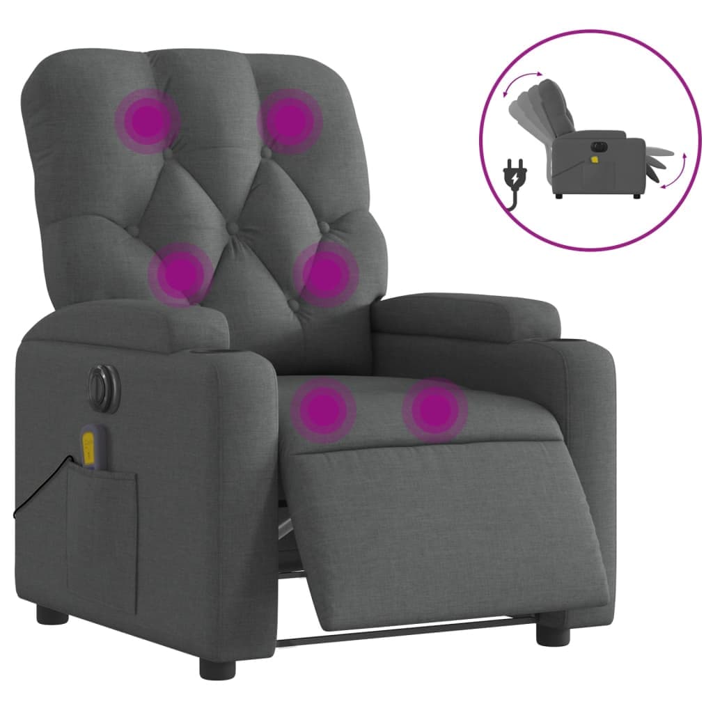 vidaXL Poltrona reclinável de massagens elétrica tecido cinza-escuro