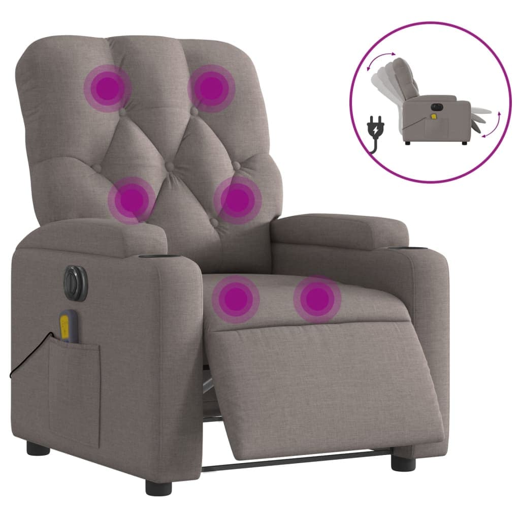 vidaXL Poltrona reclinável massagens elétrica tecido cinza-acastanhado