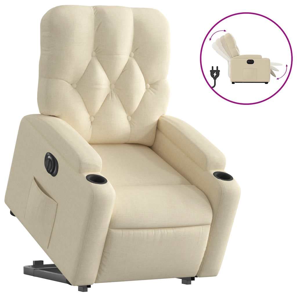 vidaXL Poltrona reclinável elevatória elétrica tecido cor creme
