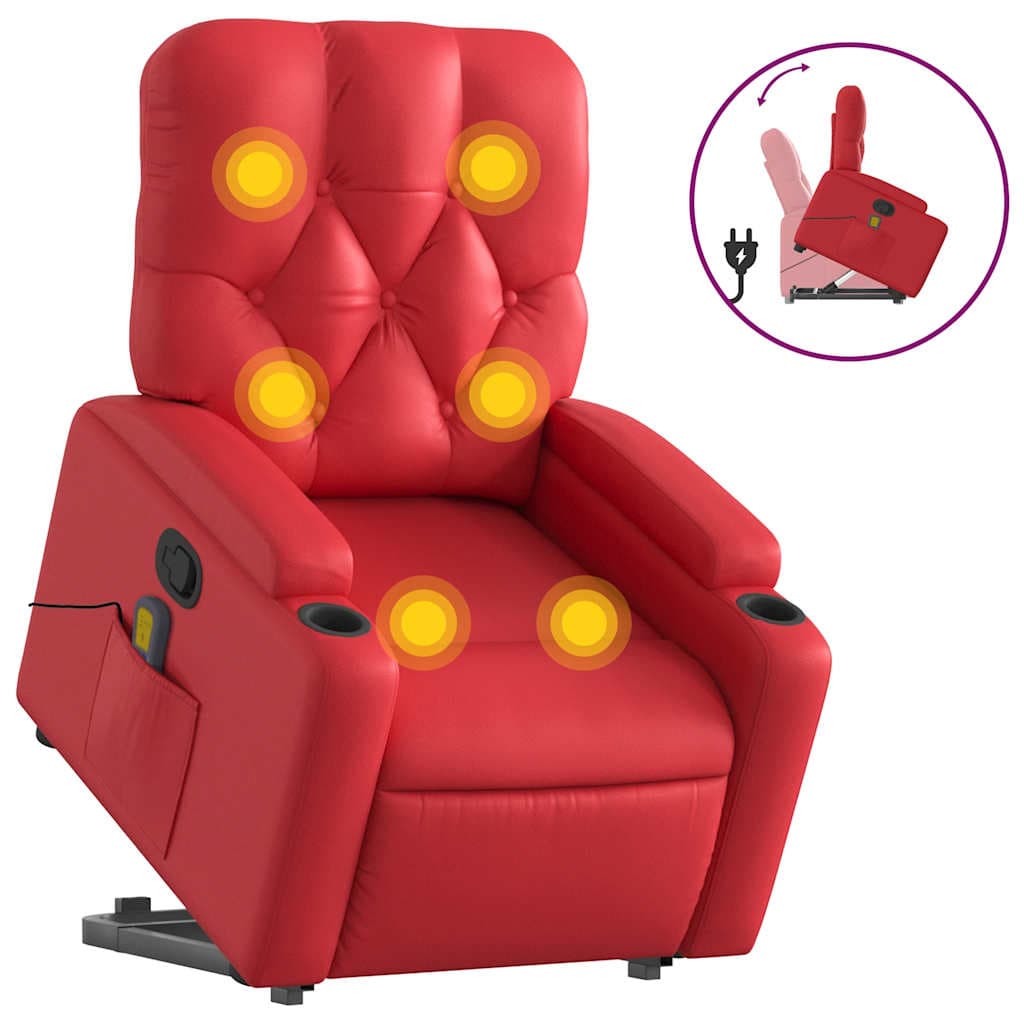 vidaXL Poltrona massagens reclinável elevatória couro artif. vermelho