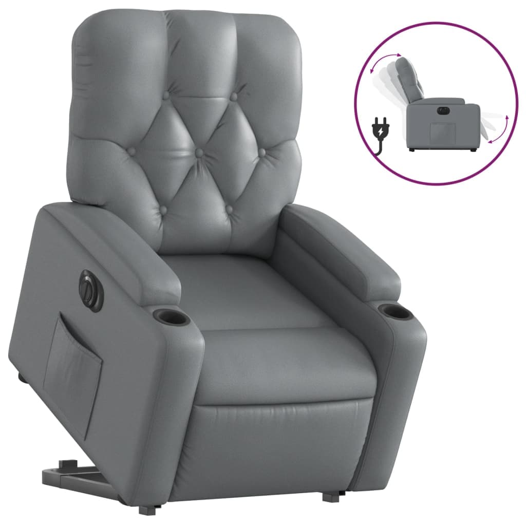vidaXL Poltrona reclinável elevatória elétrica couro artif. cinzento