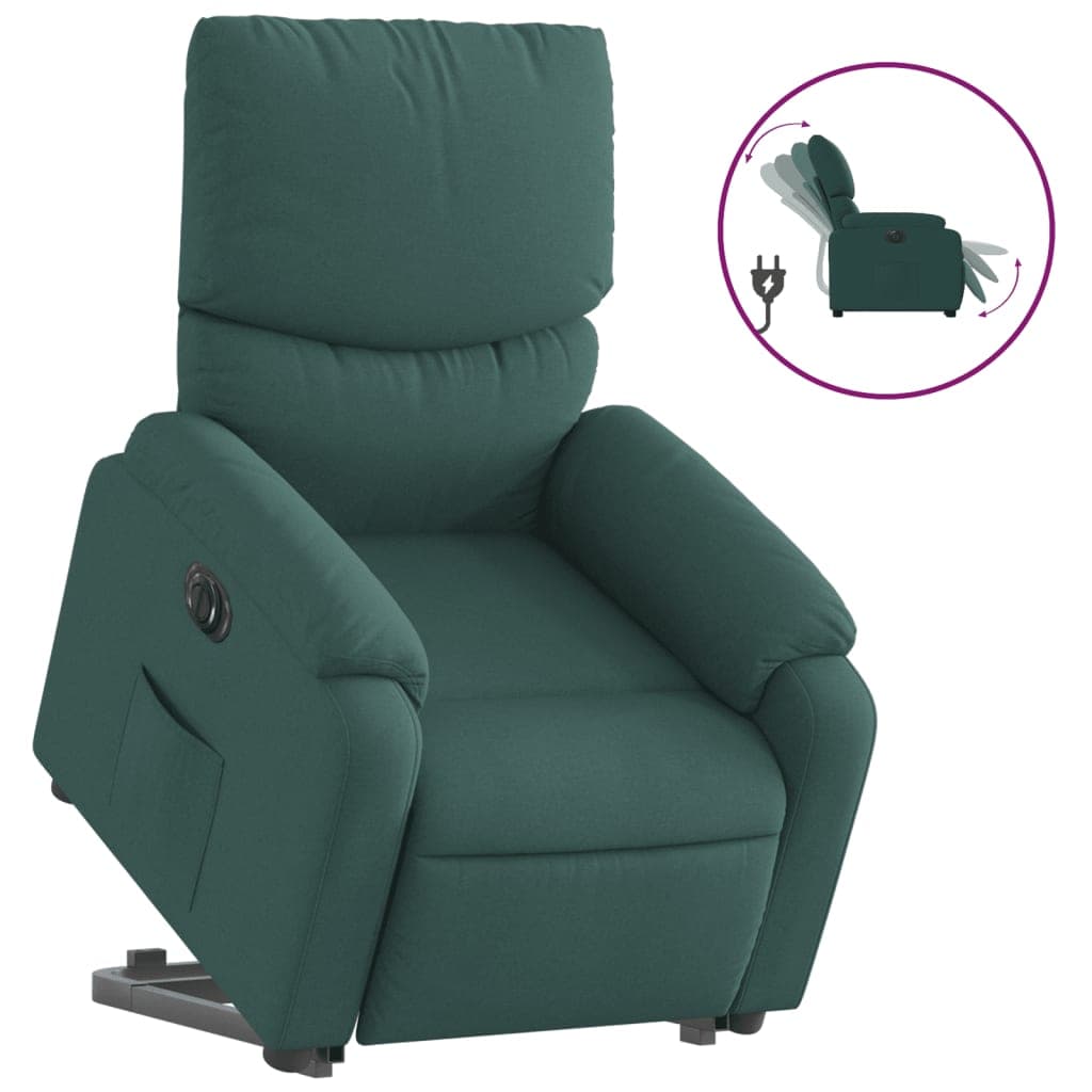 Poltrona Reclinável Elevatória Elétrica Tecido Verde-escuro - 3854876962