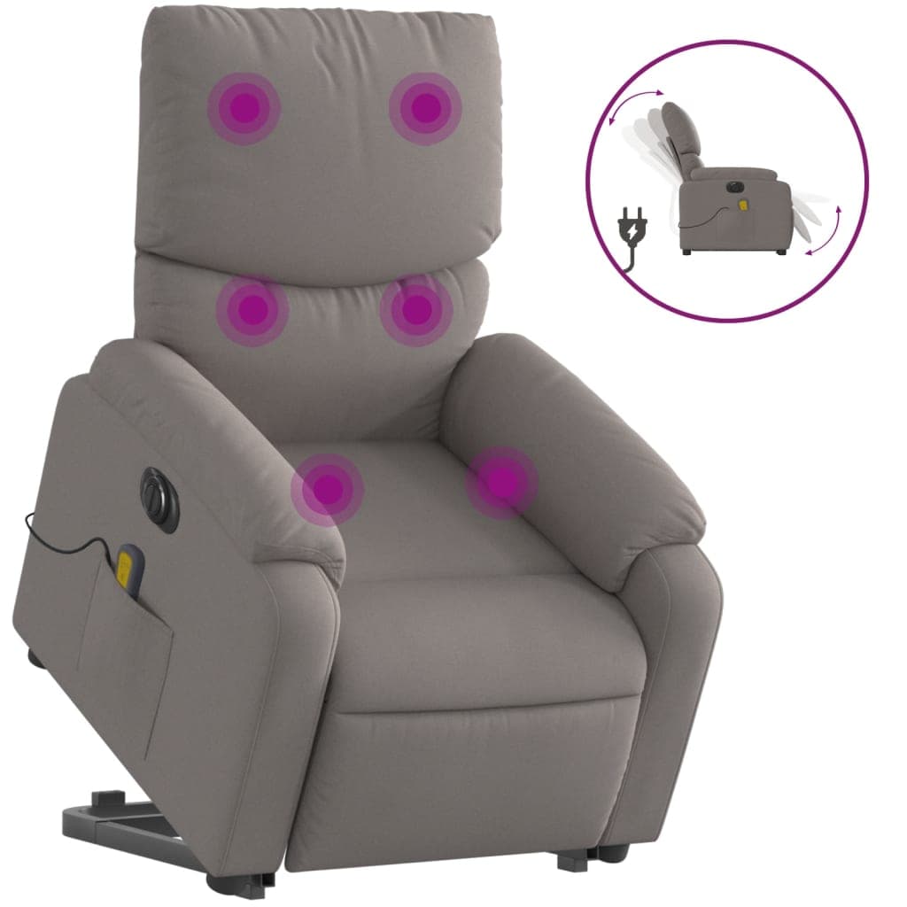 vidaXL Poltrona elétrica elevatória massagens tecido cinza-acastanhado