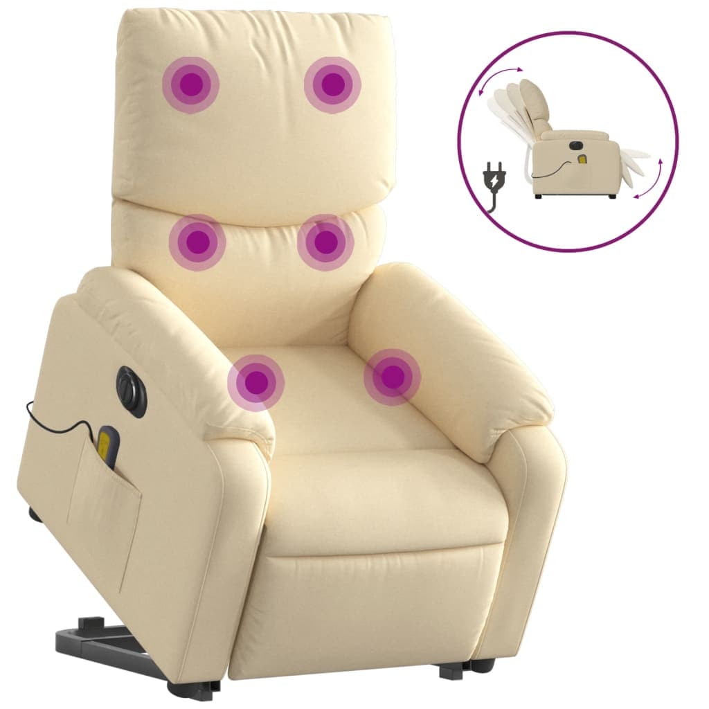 vidaXL Poltrona elétrica elevatória massagens tecido creme