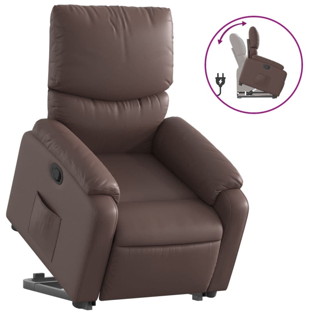 vidaXL Poltrona reclinável elevatória couro artificial castanho