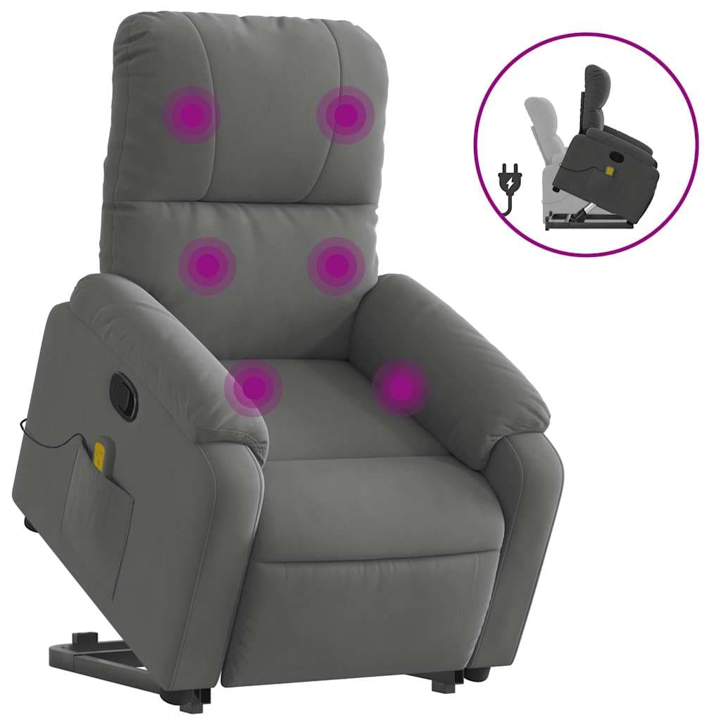 vidaXL Poltrona massagens reclin. elevatória microfibra cinza-escuro