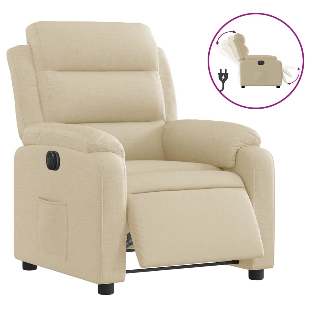 vidaXL Poltrona reclinável elétrica tecido cor creme
