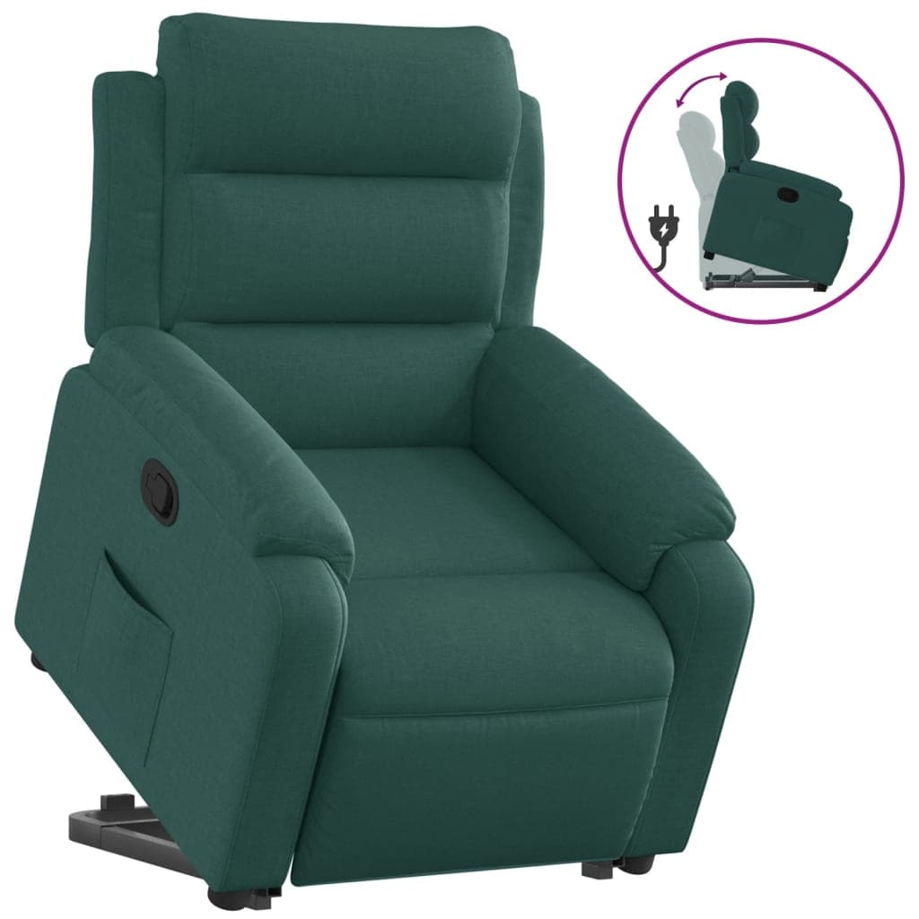 vidaXL Poltrona reclinável elevatória tecido verde-escuro