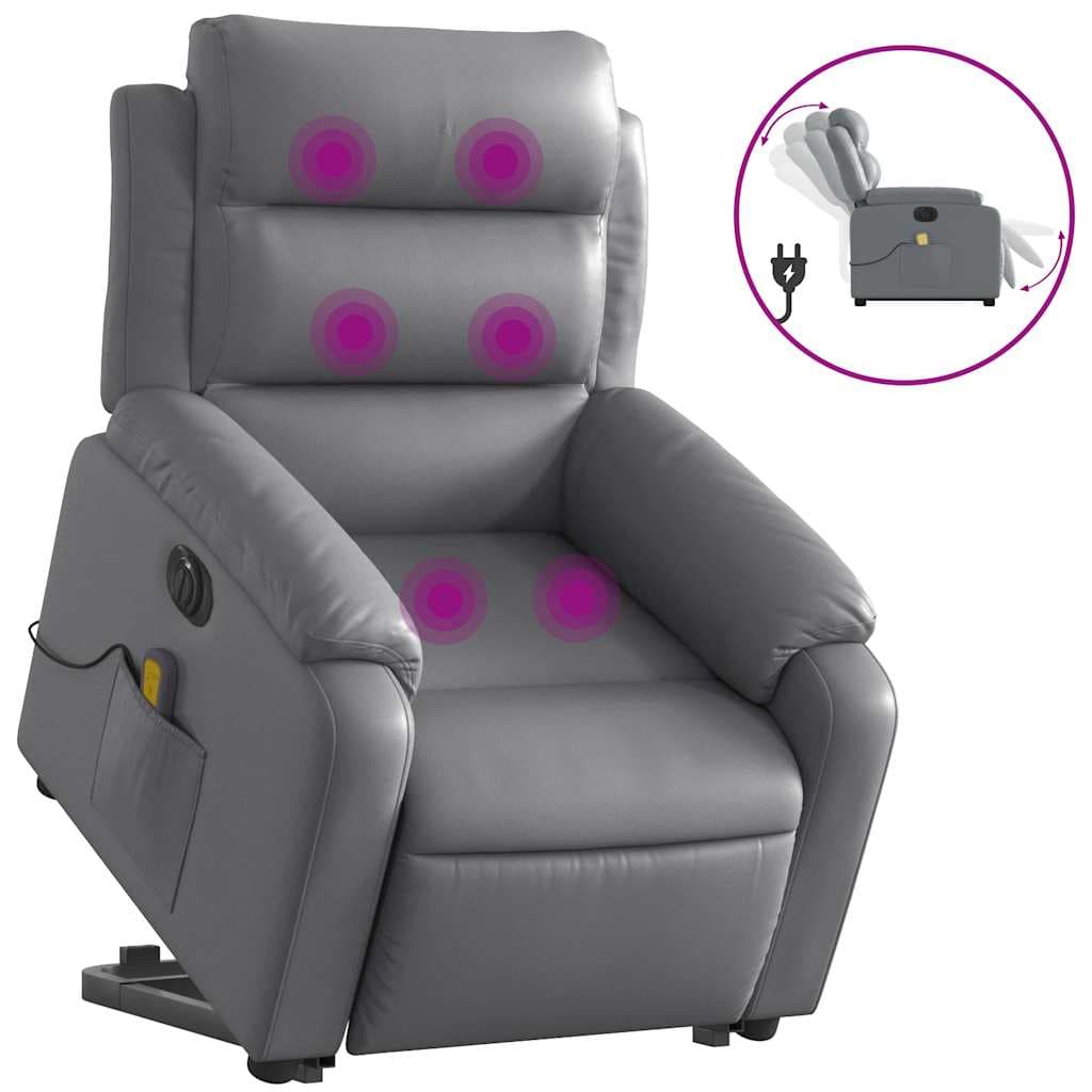 vidaXL Poltrona reclinável elevatória elétrica couro artificial cinza