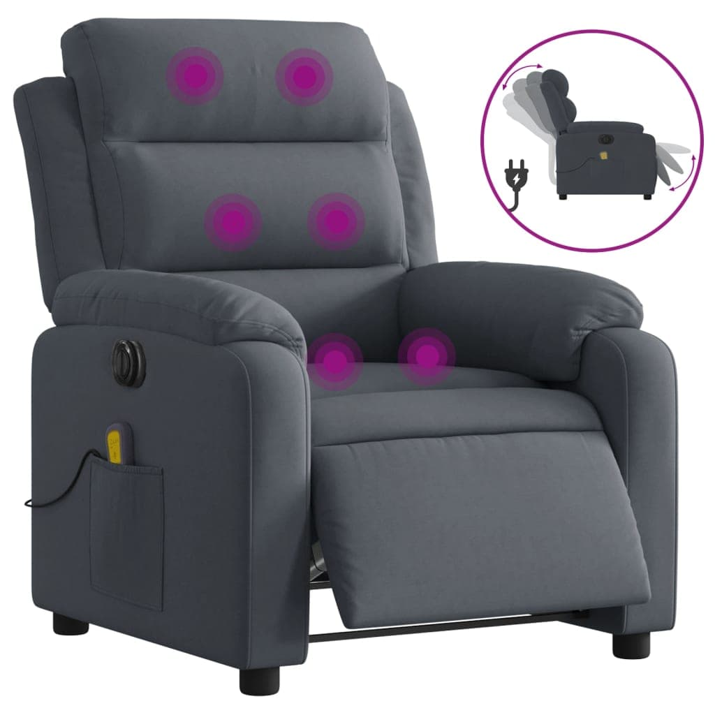 Poltrona de Massagens Reclinável Elétrica Veludo Cinza-escuro - 262548615