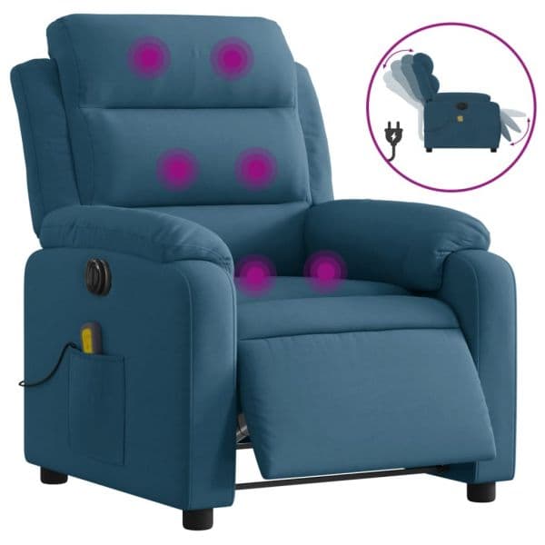vidaXL Poltrona de Massagens Reclinável Elétrica Veludo Azul - 2410957948