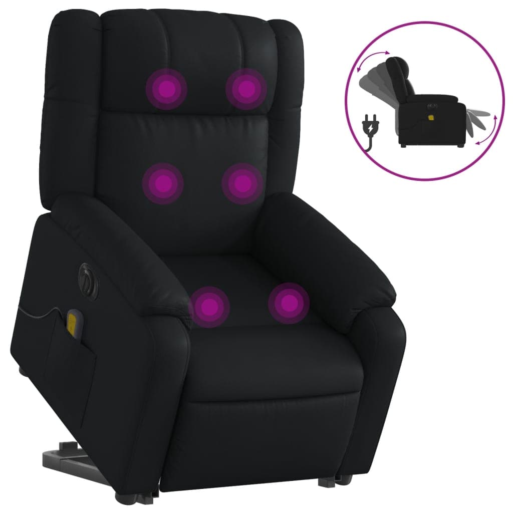 vidaXL Poltrona reclinável elevatória elétrica couro artificial preto