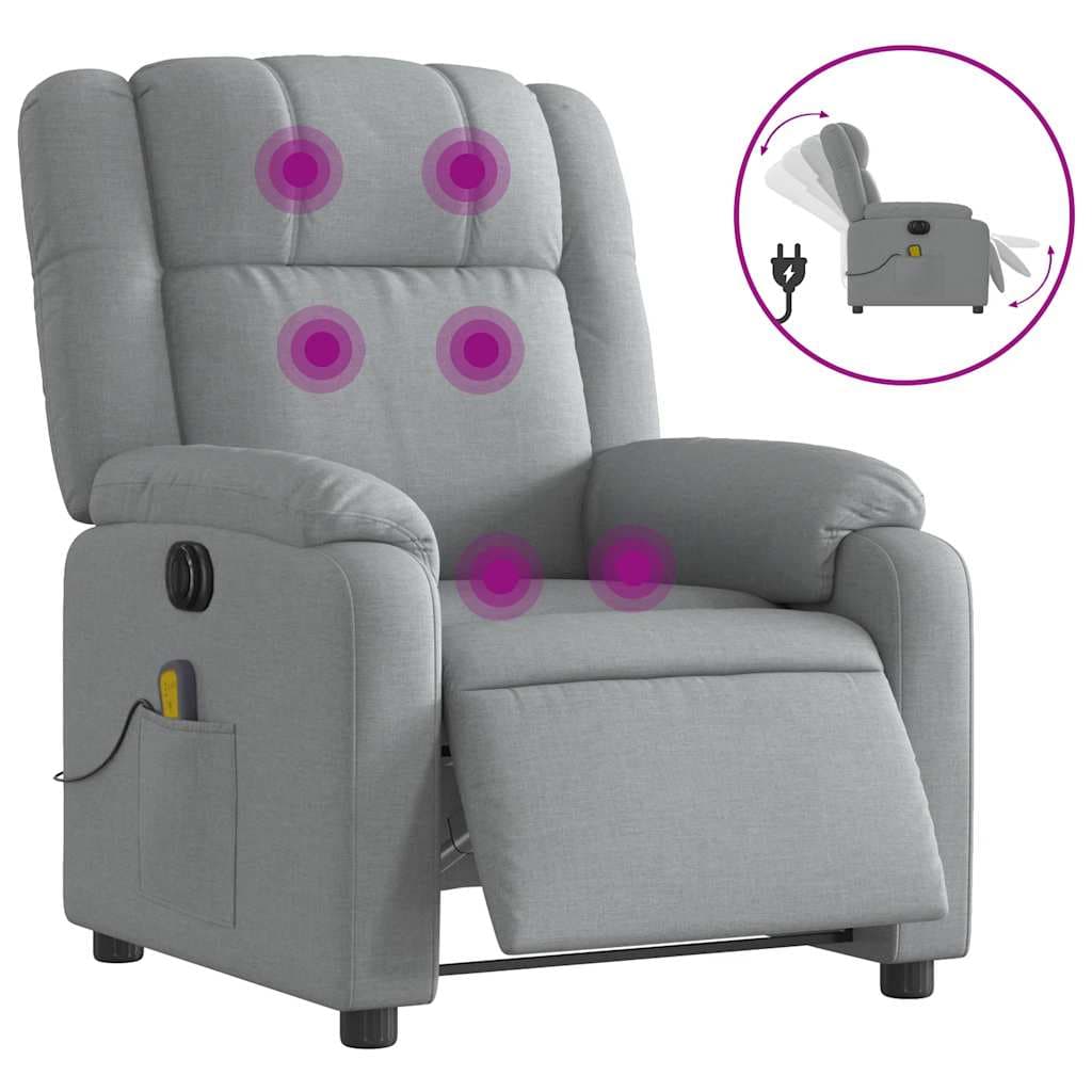 vidaXL Poltrona de massagens reclinável elétrica tecido cinzento-claro