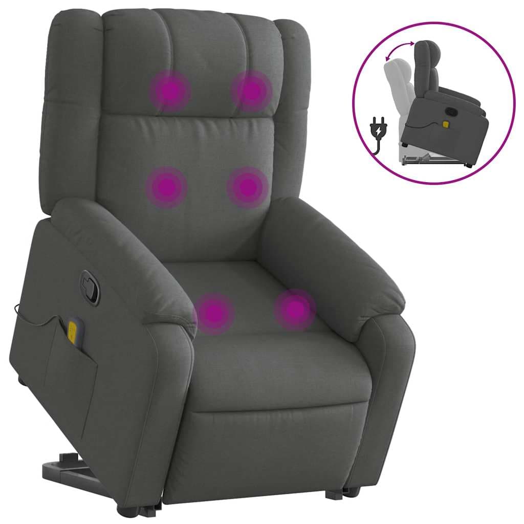 vidaXL Poltrona elevatória de massagens tecido cinzento-escuro