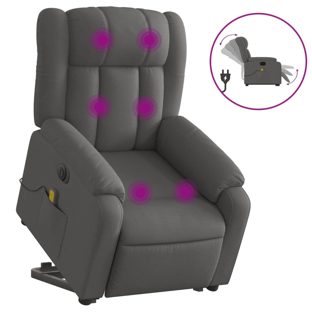 vidaXL Poltrona elétrica elevatória massagens tecido cinzento-escuro