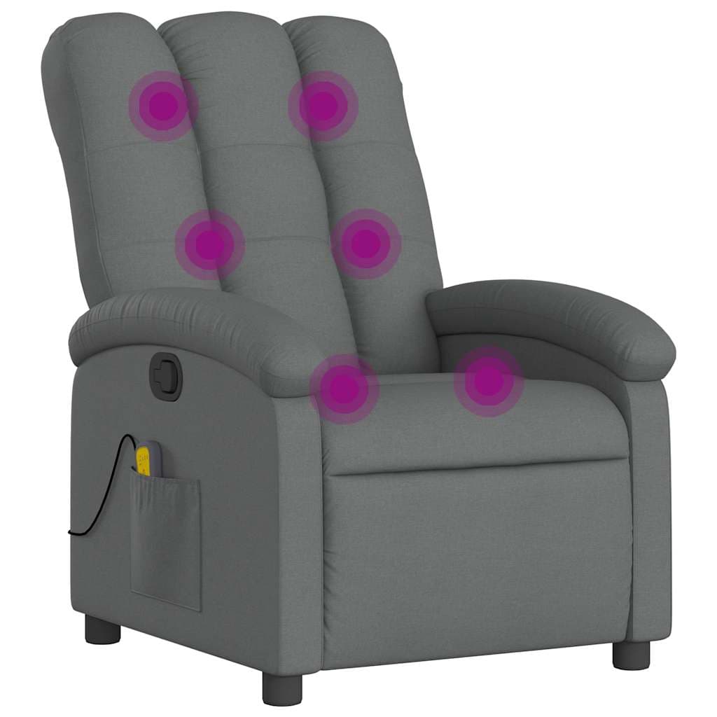 vidaXL Poltrona de massagens reclinável tecido cinzento-escuro