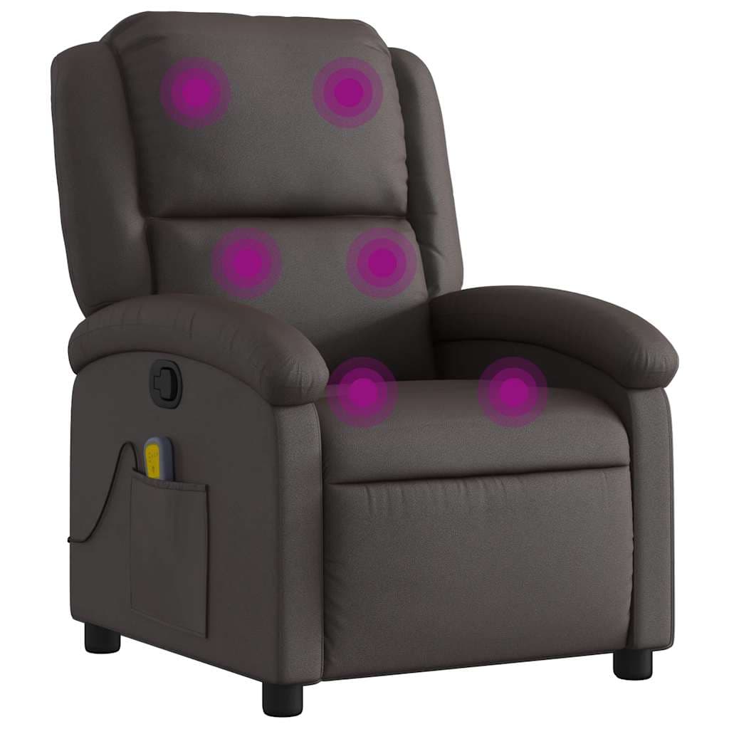 vidaXL Poltrona de massagens reclinável couro genuíno castanho-escuro