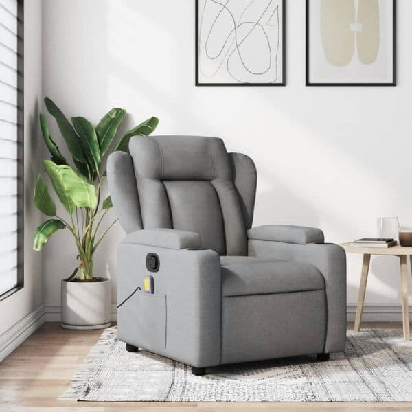 Poltrona de Massagens Reclinável Tecido Cinzento-claro - 2906563437