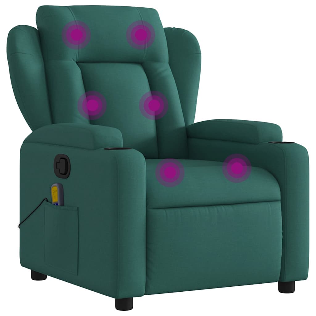 vidaXL Poltrona de massagens reclinável tecido verde-escuro
