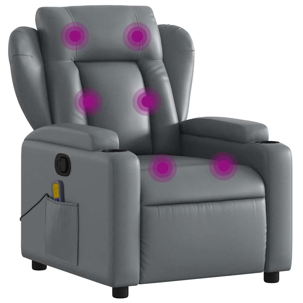 vidaXL Poltrona de massagens reclinável couro artificial cinzento