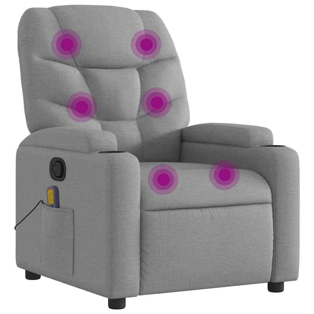 vidaXL Poltrona de massagens reclinável tecido cinzento-claro