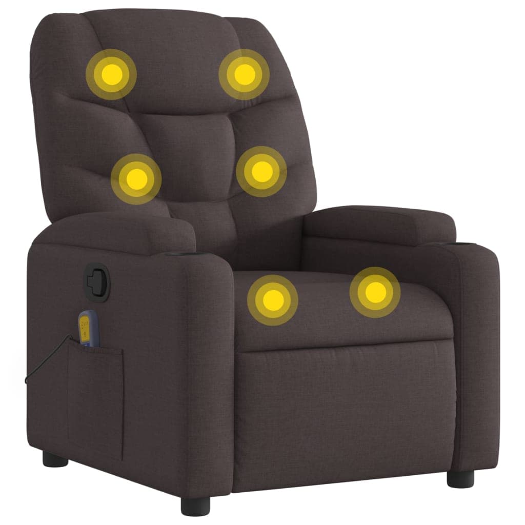 vidaXL Poltrona de massagens reclinável tecido castanho-escuro
